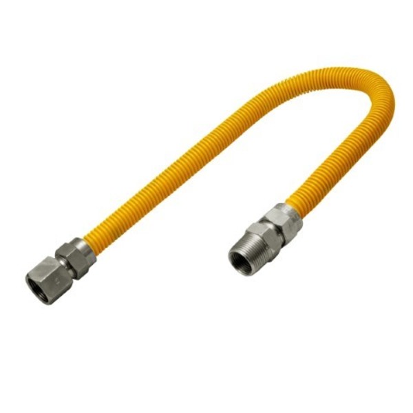 Flextron Gas Line Hose 5/8'' O.D.x18'' Len 3/4" FIPxMIP Fittings Yellow Coated Stainless Steel Flexible FTGC-YC12-18P
